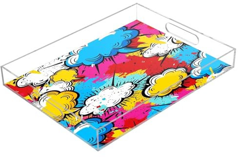 Charolas acrílicas de colores para servir, bandeja rectangular transparente con asas, para mesa de café, cocina, baño