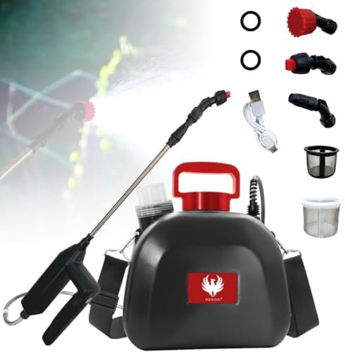PHOENIX - Pompa Irroratrice a Batteria 5L – Spruzzatore Elettrico con 3h di Autonomia, Nebulizzatore Giardino con 3 Ugelli (Cono, Ventaglio, Doccia), Leggero, Robusto, Versatile