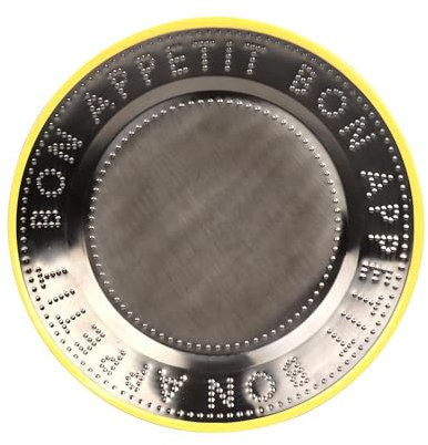 Talking Tables Handmade Stainless Steel Plate with Yellow Enamel Rim Durable Side Dish Lightweight for Everyday Indoor or Outdoor Dining Picnic Camping BBQ, Summer Tableware, Dishwasher Safe 25cm