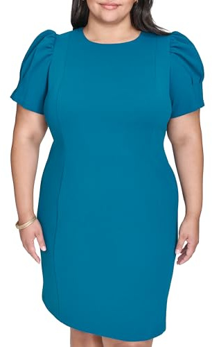DKNY Women's Sleeveless Asymmetrical Neck Lined Midi Dress with Removable Belt, Teal Glass, 10