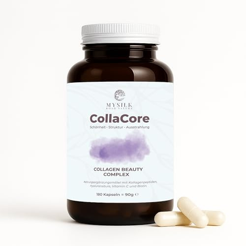 MySilkRoadNature CollaCore Kollagen Kapseln | Kollagenpeptide Typ I, II, III & V mit Vitamin C, Biotin & Hyaluronsäure | Zuckerfrei | 180 Kapseln Nahrungsergänzungsmittel