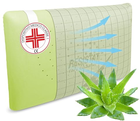BELTALIA Cuscino Cervicale Memory Foam Aromaterapico – Dispositivo Medico Classe 1 Detraibile – Traspirante con Fori Surround – Fodera Resistat – Made in Italy - (1, Aloe Resistat, 73x43 H14)