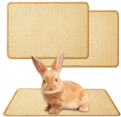CHUANFU 2 Piezas Alfombrillas para Rascar Conejos, 33 x 23 cm Ligero Transpirable para Jaulas Autoadhesivo Cuidado para Gatos Natural Sisal Alfombra Rascador para Cobayas Gatos Permite Morder Dormir