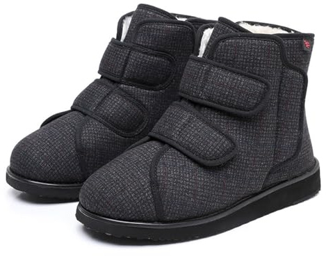 Chaussures pour Diabétiques Femme Homme Hiver pour Pieds Gonflés Bottes Cheville Extra Larges Adjustables Bottines pour Neuropathie (L, Adulte, 43, Numérique, Système Taille Chaussures EU, Large)
