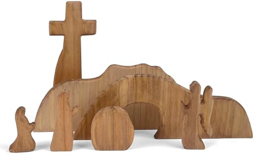 KEAGAN La tomba vuota con scena pasquale e croce, tomba vuota in legno, decorazione pasquale con scena della resurrezione, scena della risurrezione, set per tomba pasquale con Gesù presepe