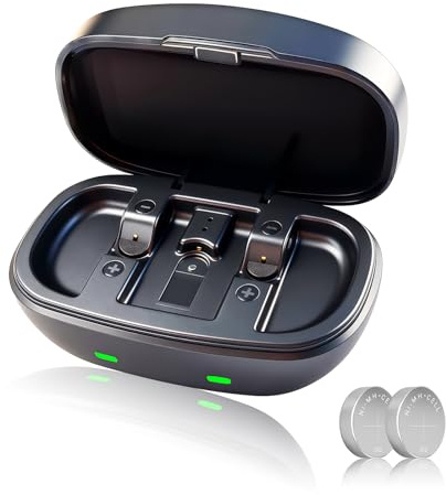 ELICTECH Baterías recargables 312 para audífonos y cargador USB-C con paquete de 4 celdas de zinc plateado, energía de larga duración para audífonos Bluetooth y sin Bluetooth, funda compacta portátil