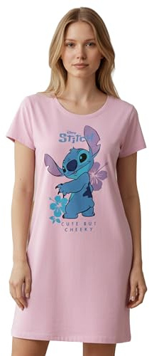 Disney Lilo & Stitch nattlinne för kvinnor – söt but cheeky sovskjorta, pyjamas, kortärmad topp, rosa, ROSA, L