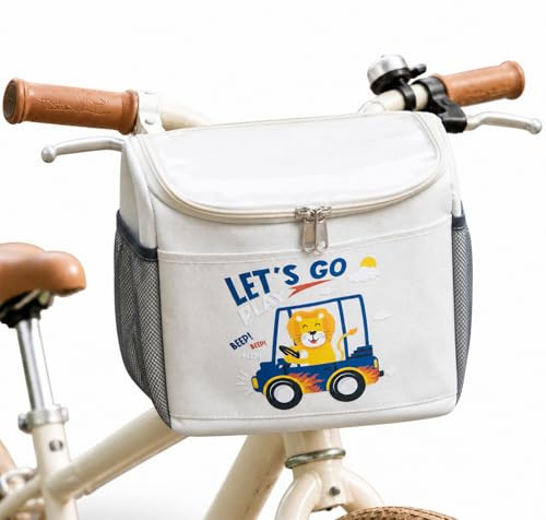 Sukizifa Bolsa de Manillar para Bicicleta Infantil Delantera, Cesta Impermeable para Bicicleta Infantil con Cremallera para Bicicleta de Equilibrio, Triciclo, Patinete y Scooter, para Niños y Niñas