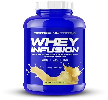 Scitec Nutrition Whey Infusion - Vassle- & Mjölkproteinpulver med BCAA, L-Glutamin, L-Arginin - Lågt Socker, Glutenfri, Fiberrik, 2000 g, Banan