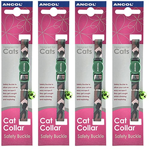 4 pezzi a confezione risparmio - Ancol - collare verde mimetico per gatto