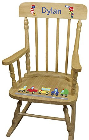 My Bambino Personalized Wooden Rocking Chair for Kids | Natural Childrens Rocking Chair (Transportation) | Custom Name Toddler Chair | Baby Shower & Birthday Gift