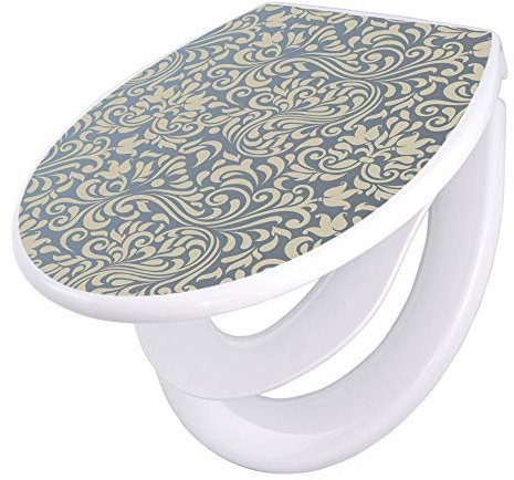 banjado Familien WC Sitz mit Absenkautomatik 44,5x37cm / Klodeckel/Klobrille mit Kindersitz aus hochwertigem Polypropylen/Toilettensitz Kindersitz integriert Motiv Blaues Ornament