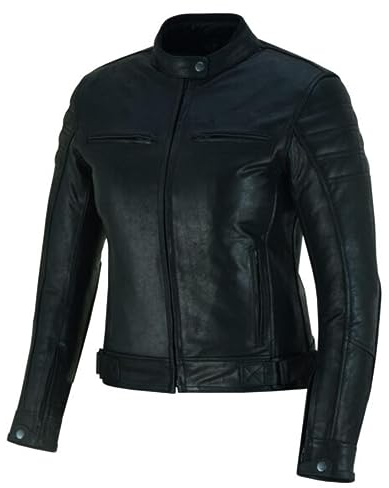 BI ESSE - Chaqueta de piel para moto, estilo vintage, con protecciones extraíbles (mujer), Negro , XXL