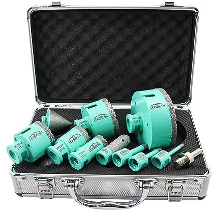 LEKOMESH Diamant-Porzellanbohrer – 11 Stück (6/8/10/25/35/50/68/100 mm + 20 mm Diamantfräser + 50 mm Diamant-Flanenbohrer + Adapter) Diamantkrone für Porzellan