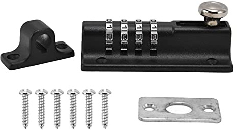 Cerradura de combinación, cerradura deslizante de combinación de 4 dígitos con revestimiento resistente a la corrosión para armario de valla de puerta de hierro (cerradura de cerrojo negro)