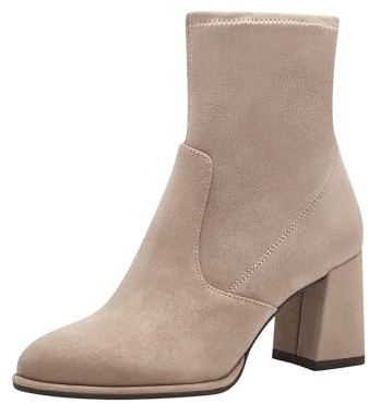 Tamaris Bottines à talon bloc pour femme, Suédine taupe., 36 EU