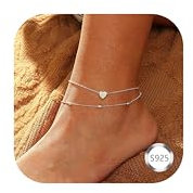 CASSIECA Fußkette Damen Silber 925, Fussketten für Frauen Einstellbar Geschichtet Perlen Herz Wasserdicht Fußkettchen Damen Geschichtetes Herz Perlen Tennis Fußkettchen Fußschmuck Silber