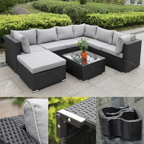 Calma Lux® Ensemble de meubles de jardin - 3 à 7 personnes - Nombreux modèles - Avec coussins extra épais - Meubles d'extérieur - Noir classique (Palawan)
