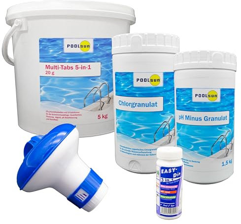 PoolSun Pool Wasserpflege Starter Set 5-teilig – Starterset für Einsteiger