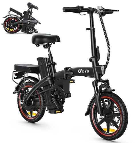 DYU A5 Bicicleta Eléctrica Plegable, 14 Bici Electricas Portátil, 48 V 7,5 AH Batería Extraíble, Bicicleta Eléctrica con Pantalla LCD, Control Remoto, Frenos de Disco Dobles, E Bike Adultos
