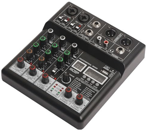 Mezclador de Audio Profesional 4 Canales Mesa de Mezclas para Escenarios y Eventos, 99 DSP Efecto Dj Mixer Audio con Usb Bluetooth MP3 Mesa Sonido