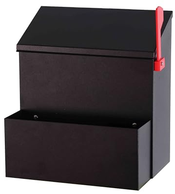 Wall Mount Mailbox with Flower Planter - Black Large Capacity Security Wall Mounted Mailbox - Waterproof Vertical Drop Mail Box Outdoor