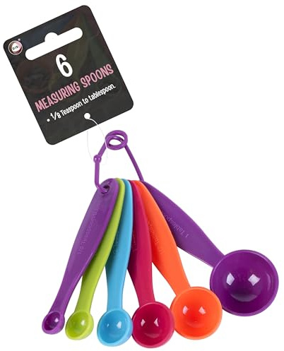 DID 6 Pack Measuring Spoon Set, Plastic Colourful Measuring Scoops for Baking & Cooking, 6 Sizes from 1/8 Teaspoon to Tablespoon, Kitchen Measuring Spoon Set for Dry and Liquid Ingredients