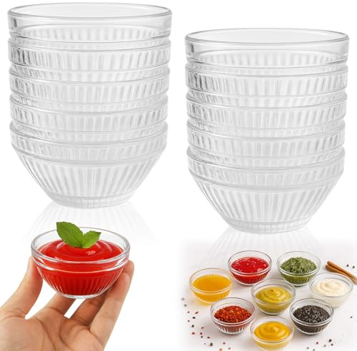 Prebarfun 10 Pièces Petits Bols en Verre 7.5cm, 75ml Mini Coupelle en Verre Empilables pour Les Bol Transparent pour Sauces, Garnitures, Snacks, Lavable au Lave-vaisselle