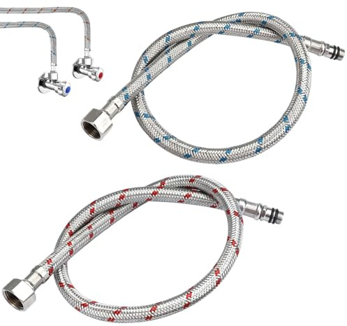 2 Pieces Flexible Tap Connector Tap Tails,600mm Stainless Steel Flexible Pipe,G3/8 x M10 BSP Flexi Pipe, Braided Monobloc Tap Mixer Connectors for Kitchen Sink,Bathroom Hot and Cold Water Systems