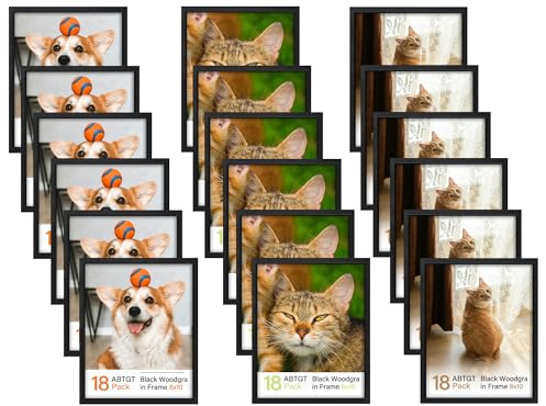 Abtgt 8x10 Picture Frame Set of 18, Gallery Wall Frame Set, 8x10 Frame Bulk Set 18 Pack for Wall Mounting or Tabletop Display, Black Woodgrain