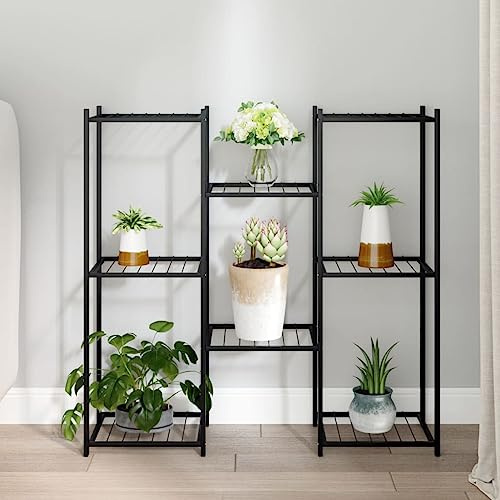 Support pour Plantes, Étagère Fleurs en Fer Powder Coating, Design d'Angle avec 3 Niveaux, Porte Plante Interieur, Meuble Plante Moderne, pour Salon, Balcon, Terrasse, Couleur Noir, 83 x 25 x 80 cm