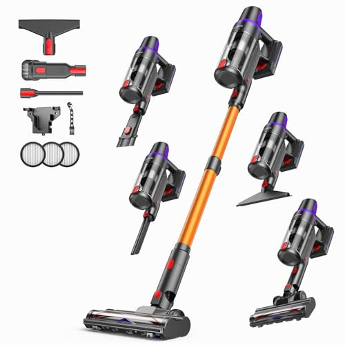 TechRise Cordless Vacuum Cleaner, 500W/45Kpa Stick Vacuum for Home, Anti-Tangle Brush & 8-in-1 Self-Standing, Up to 60Mins Runtime Lightweight with LED Display for Hardwood Floor,Carpet,Pet Hair