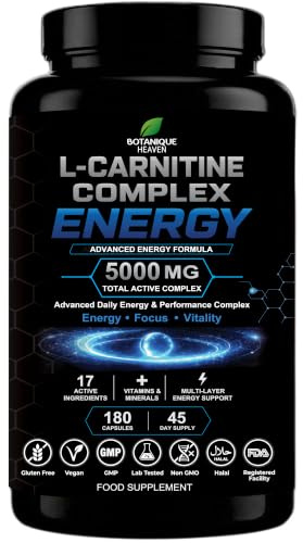 L-Carnitine Complex Energy 5000mg – Advanced Acetyl L-Carnitine Formula with NAD+, PQQ & CoQ10 – Energy & Metabolism Support – 17 Active Ingredients – 180 Vegan Capsules