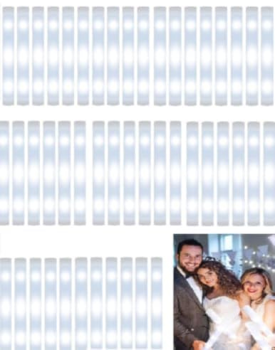 White LED Foam Glow Sticks 48cm,10Hrs Flashing Party Decorations (50pcs) | Soft durable sponge,4cm thick grip,multi-colour LED lights,perfect for weddings,concerts,carnivals,Halloween,clubs