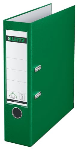Leitz Qualitäts-Ordner 180° Plastik, das Original, DIN A4 Aktenordner 8 cm breit, 90% Recycling-Karton, 30% Pre-Consumer Recycling-Kunststoff, Mit 180° Mechanik, 600 Blatt Kapazität, Grün, 10105055