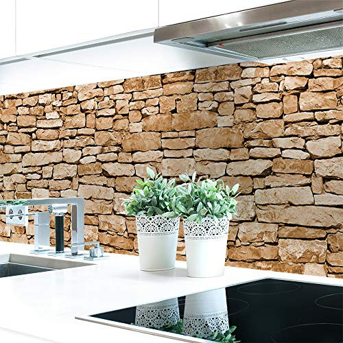 Küchenrückwand Naturstein Braun Premium Hart-PVC 0,4 mm selbstklebend - Direkt auf die Fliesen, Größe:120 x 60 cm