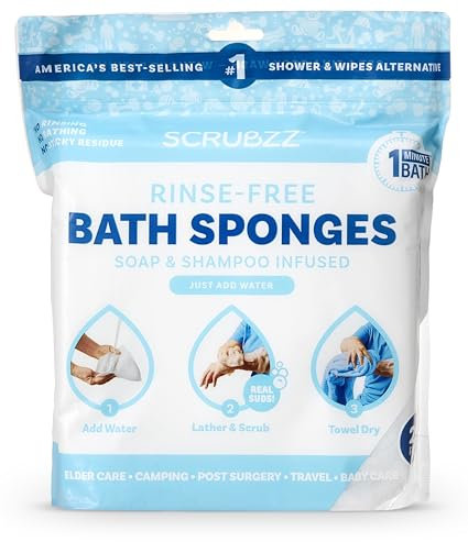 Scrubzz Lot de 25 lingettes de bain jetables sans rinçage – Lingettes de douche tout-en-un à usage unique – Vaporisez simplement le linge et le sec sans shampooing ni rinçage