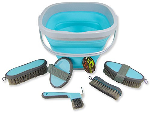 Collapsible Grooming Kit 10 Liter Bucket and 5 Grooming Tools - By Southwestern Equine - Turquoise