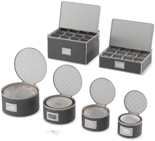Woffit Juego de Portaplatos Acolchado, Gran Protección para Guardar o Transportar Platos, Tazas, Copas, etc. de Porcelana. 48 placas de protección de fieltro incluidas