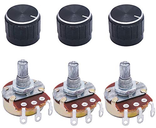 TWTADE / 3pcs wh138 100 ohm Potentiometer Single Turn Rotary Linear Variable Potentiometer +3pcs black Aluminum alloy knob