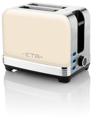 ETA Toaster im Retro Ganzmetall-Design STORIO - 980W, für 2 Scheiben, Brötchenaufsatz, Beige