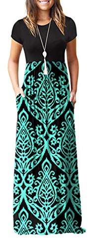GRECERELLE Womens Maxi Dress Ladies' Summer Casual Short Sleeve Long Dresses with Pocket for Daily, Holiday, Travel, Maternity