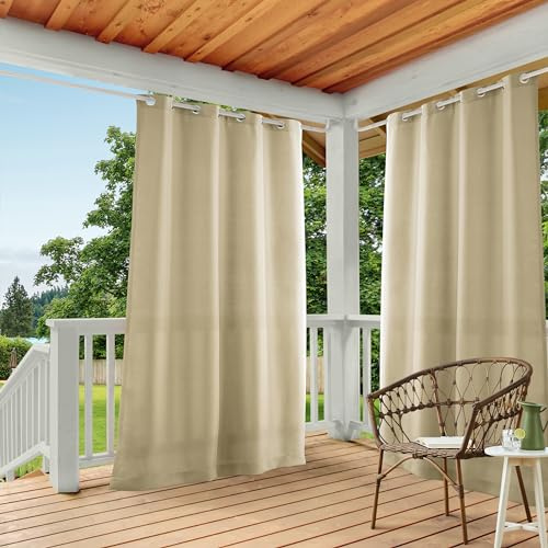 Exclusive Home Cabana Solid Indoor/Outdoor Light Filtering Grommet Top Curtain Panel, 54x84, Natural, Set of 2