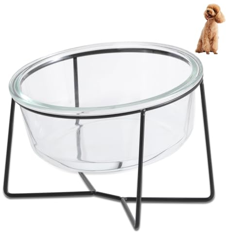 Comedero Perro Elevado con Soporte - Cuenco de Cristal de 650 ml para Agua y Comida - Ideal para Gato Grande o Mascota Mediana