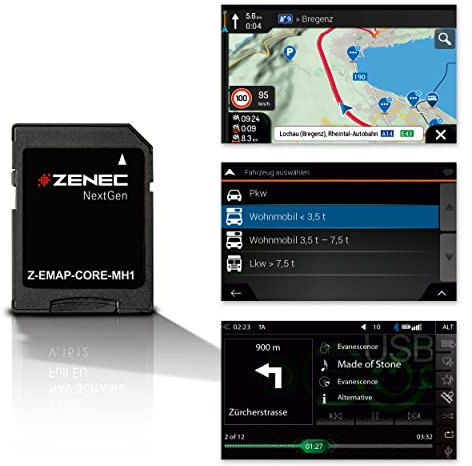 ZENEC Z-EMAP-CORE-MH1: Micro SD-Karte mit Reisemobil Navigation für alle ZENEC E>GO CORE Autoradios/Multimediasysteme, 3-D Karten für Europa, Camping P.O.I. für Wohnmobile