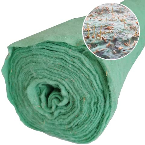 Non-tissé de pelouse, 2 paquets de 10 m², 0,8 x 12,5 m par paquet, vert, tapis de gazon avec graines de gazon intégrées, pour le sport et le jeu, également pour fixation à la pente