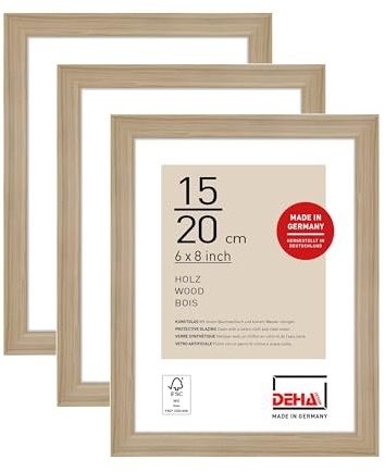 DEHA Design cadre photo, 15 x 20 cm (set de 3), bois, Chêne, cadre photopour poserau format paysage et portrait, verre synthétique, Fontana