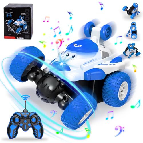 Ltteaoy Ferngesteuertes Auto ab 3 4 5 6 7 8 Jahre,360°drehbares Stunt Auto mit Lichtern/Musik/Ladekabel,Outdoor Car Spielzeug für Kinder,Geschenk Mädchen Junge 3-10 Jahre(Blau)