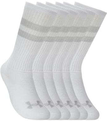 Under Armour Unisex Essential 6er-Set Crew, atmungsaktive Socken für Herren und Damen, Sportsocken mit enger Passform, leichte Laufsocken für ein Barfußgefühl,White/White/Halo Gray,LG