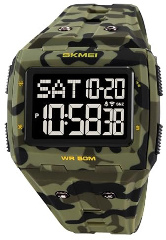 Reloj de pulsera cuadrado militar para hombre, digital, esfera rectangular, reloj de silicona para personas mayores, reloj militar, reloj deportivo, reloj táctico, para exteriores, 5 ATM, resistente